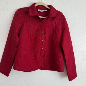 Red Quilted Jacket Women's Medium Lightweight Button Up Cabincore Holiday